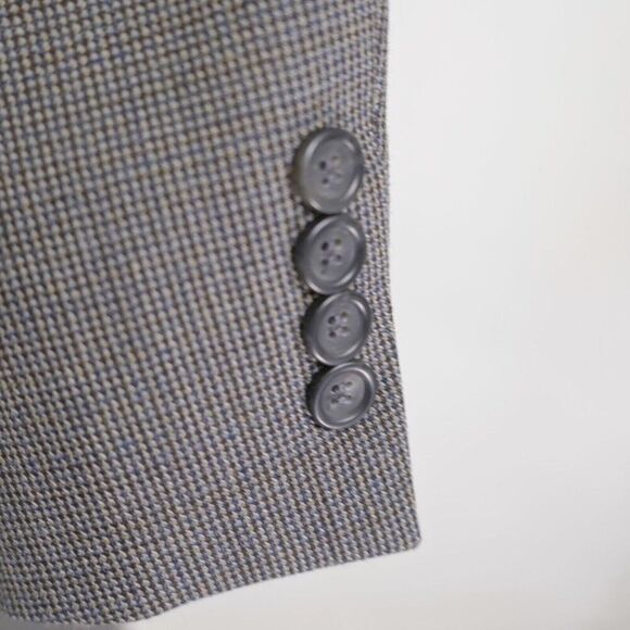 Pronto Uomo Platinum Black Gray Blue Check Tweed Wool Sport Coat 52R 2 Button - Picture 3 of 12